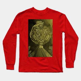 the mexican pyramids in teotihuacan dragon aztec calendar Long Sleeve T-Shirt